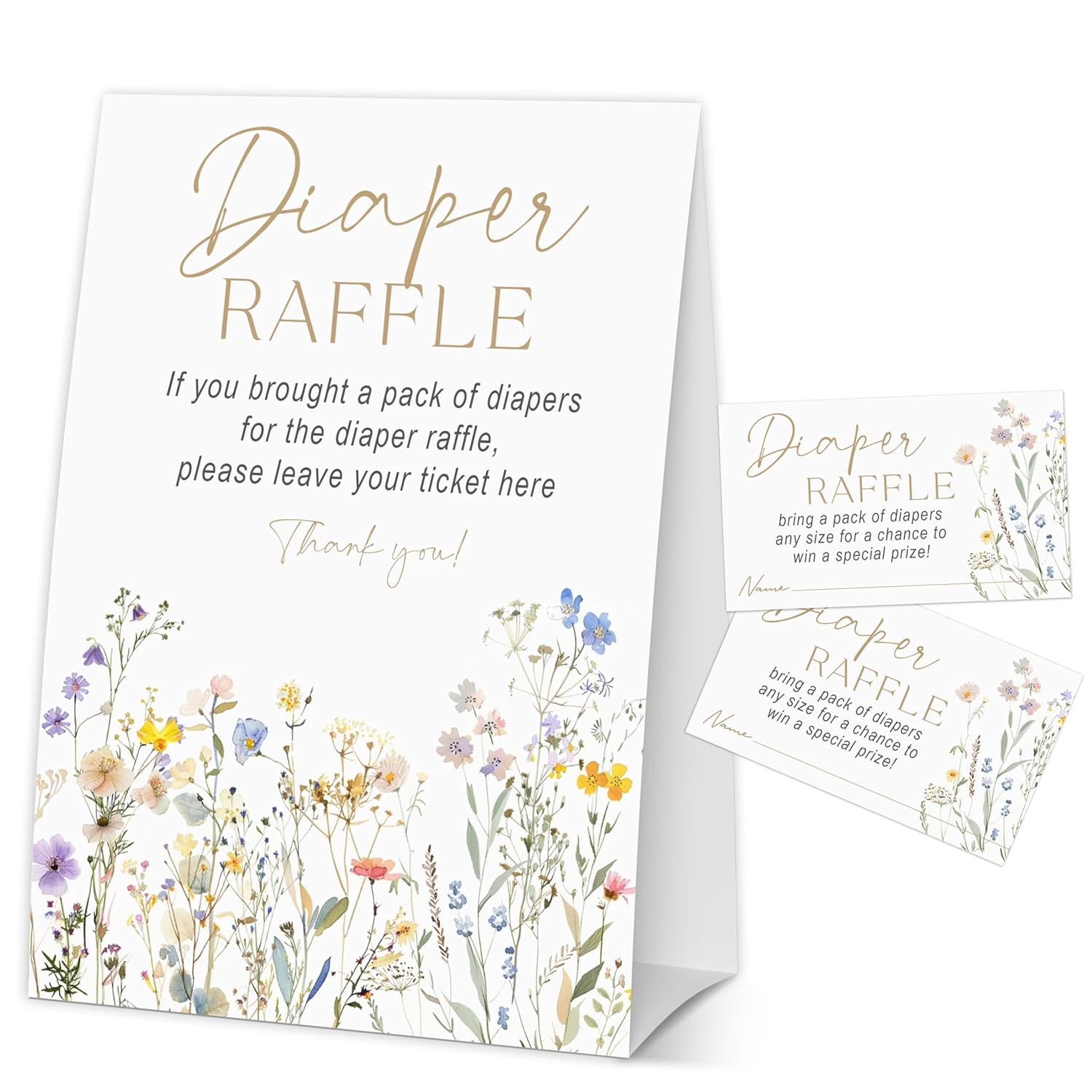 Baby In Bloom Diaper Raffle Ticket, Baby Shower Games For Gender Reveal Party Decorations & Supplies, 1 Sign & 50 Cards Set-A01