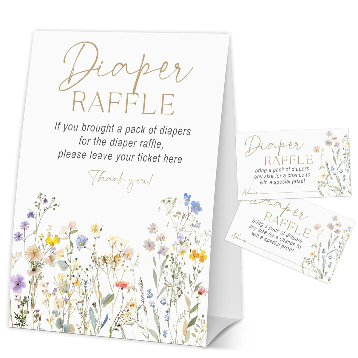 Baby In Bloom Diaper Raffle Ticket, Baby Shower Games For Gender Reveal Party Decorations & Supplies, 1 Sign & 50 Cards Set-A01