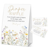 Baby In Bloom Diaper Raffle Ticket, Baby Shower Games For Gender Reveal Party Decorations & Supplies, 1 Sign & 50 Cards Set-A01