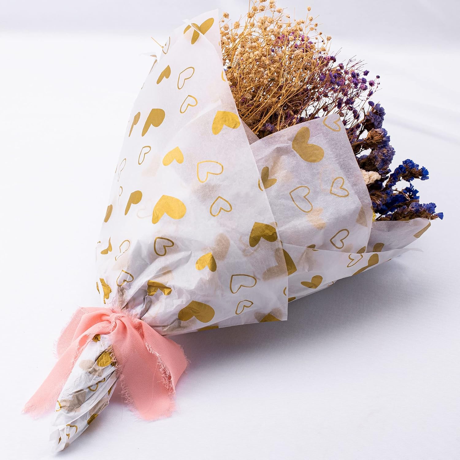 White With Metallic Gold Heart Tissue, 20" X 28", Gold Heart Design For Gift Bags, Birthday, Valentine'S Day, Mother'S Day, Weddings, 30 Sheets