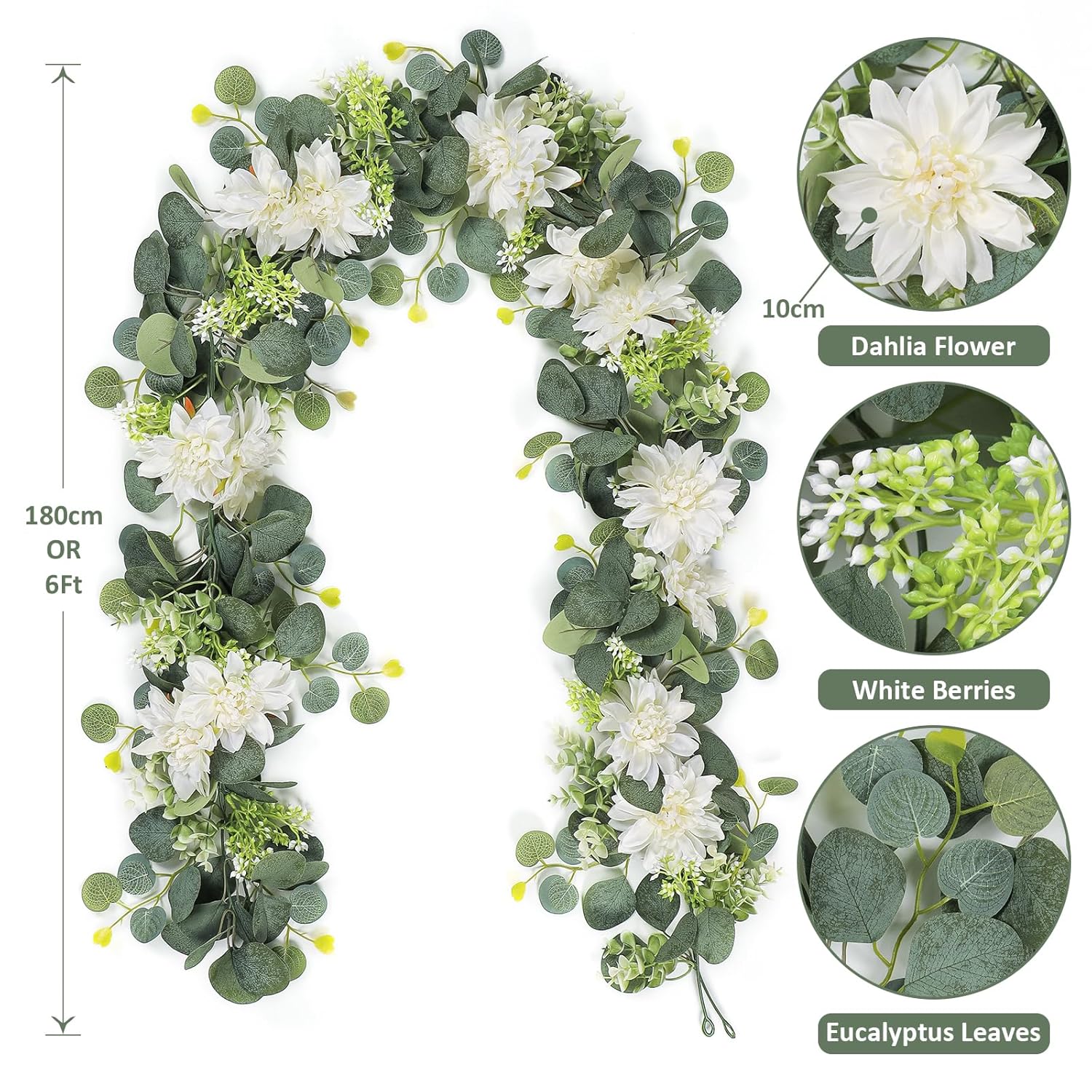 Artificial Flowers Garlands 4 Pack 24Ft Eucalyptus Garlands With Flowers Dahlia Flower Vines Hanging Floral Garland For Wedding Arch Bedroom Home Wall Backdrop Room Decor