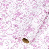 Pink Bow Floral Wrapping Paper Roll – 17 Inch X 33 Feet, Vintage Toile Stone Paper Design For Valentine'S Day, Wedding, Baby Girl Shower, Bridal Shower