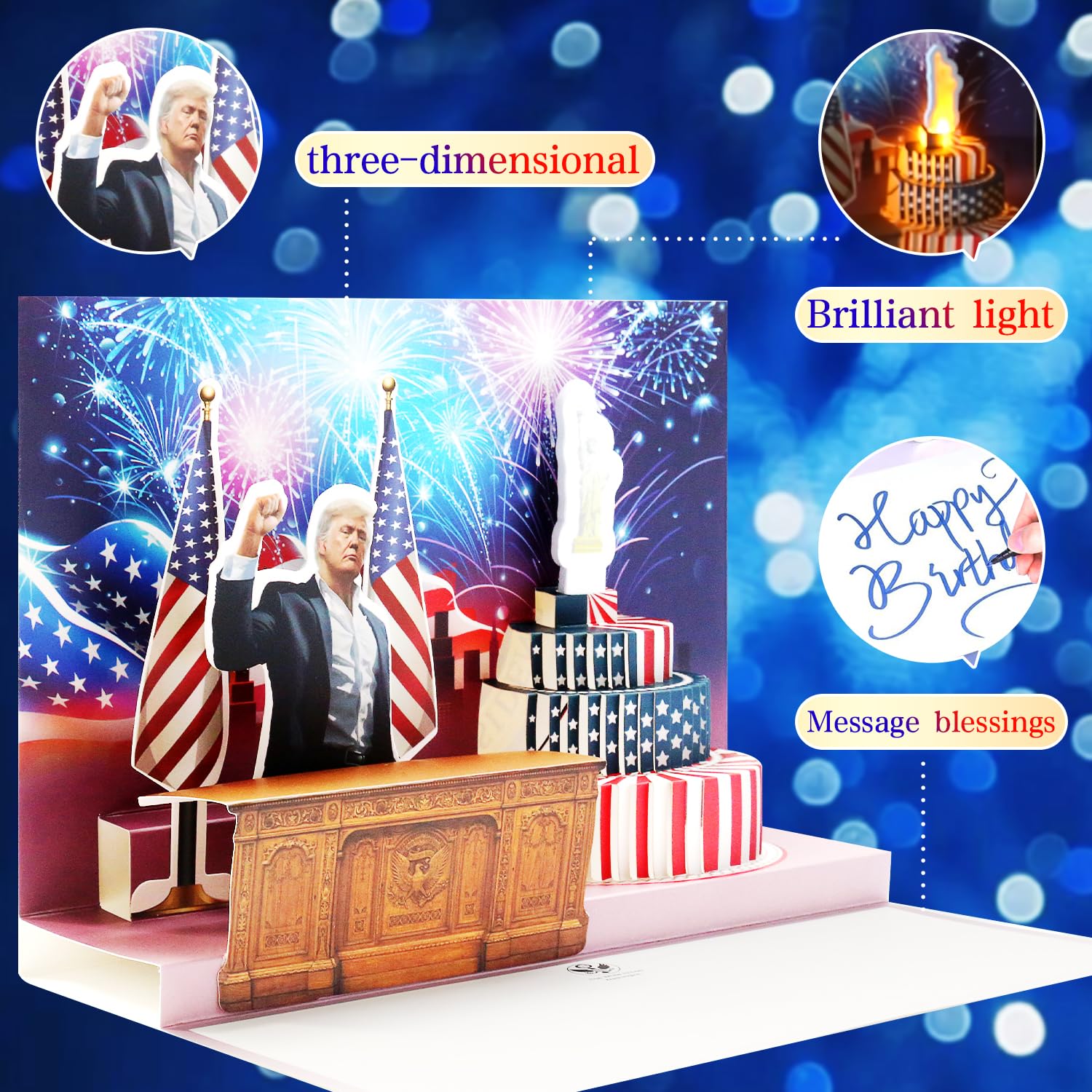 Birthday Card, Talking Donald President Greeting Cards With Real Voice Message & Light For Men And Women, Parents, Couples (Birthday -Statue Of Liberty)