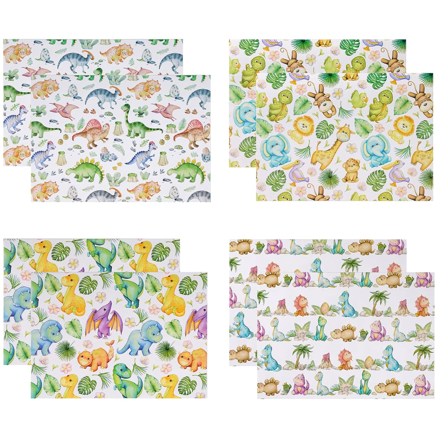 Dinosaur Baby Shower Wrapping Paper Sheet - 8 Sheets Watercolor Dinosaur Wrapping Paper Folded Flat For For Baby Shower, Boys Birthday, Baptism Gift Wrap - 19.7 Inch X 27.5 Inch Per Sheet