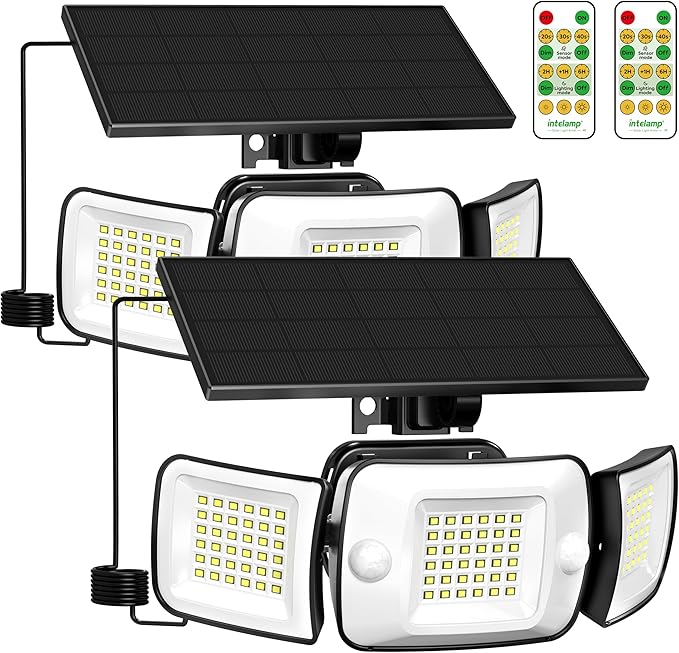 2 Pack 1200LM Solar Flood Lights Waterproof Dual Motion Sensor Security Lights with Remote