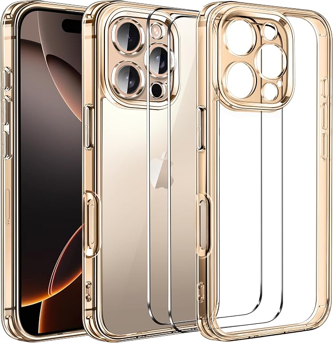 3 in 1 Case for iPhone 16 Pro 6.3 Inch Gold Luxury Protective Cover