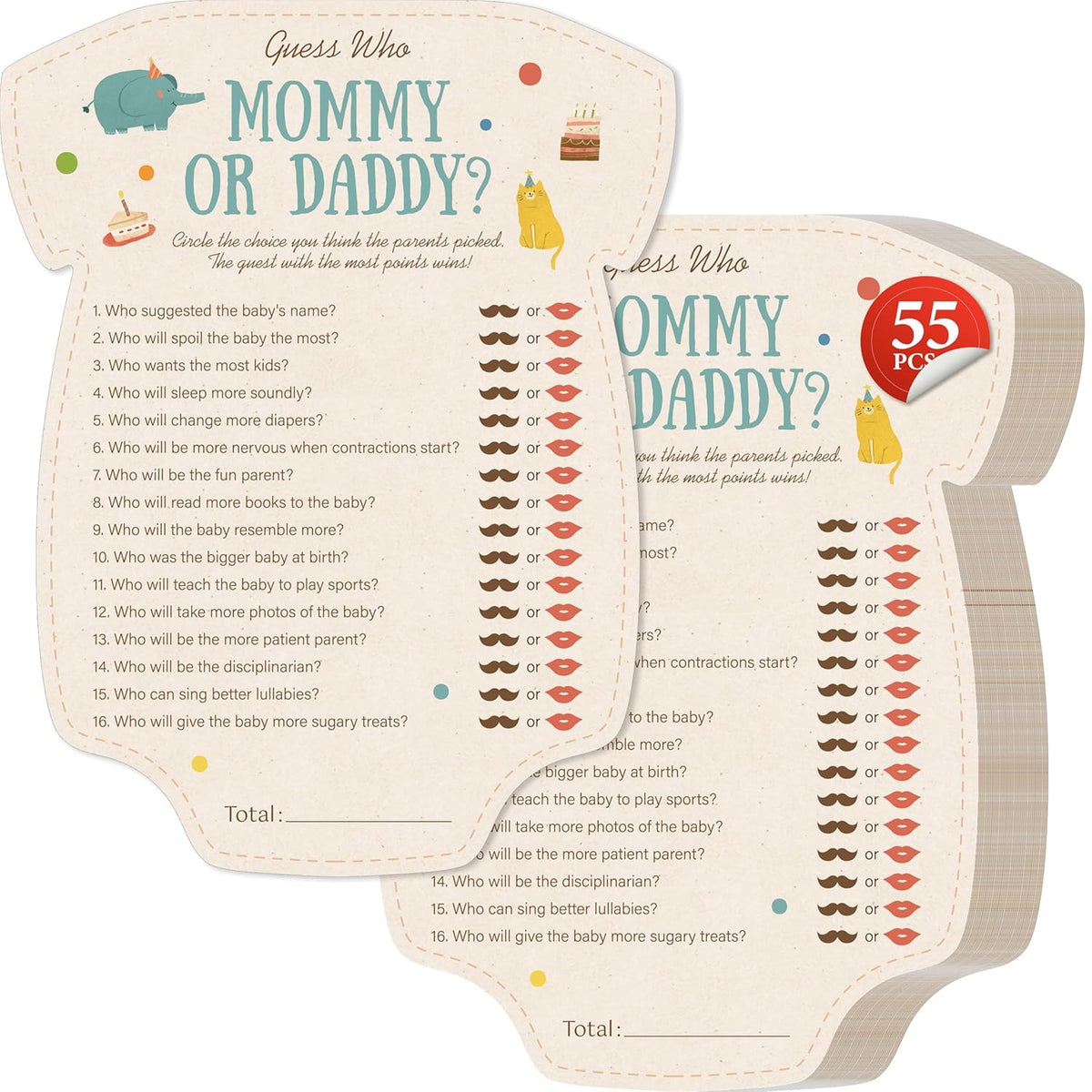 55Pcs Baby Shower Games, Guess Who Mommy Or Daddy Game Cards Fun Baby Shower Party Supplies-Gender Neutral For Girls Or Boys