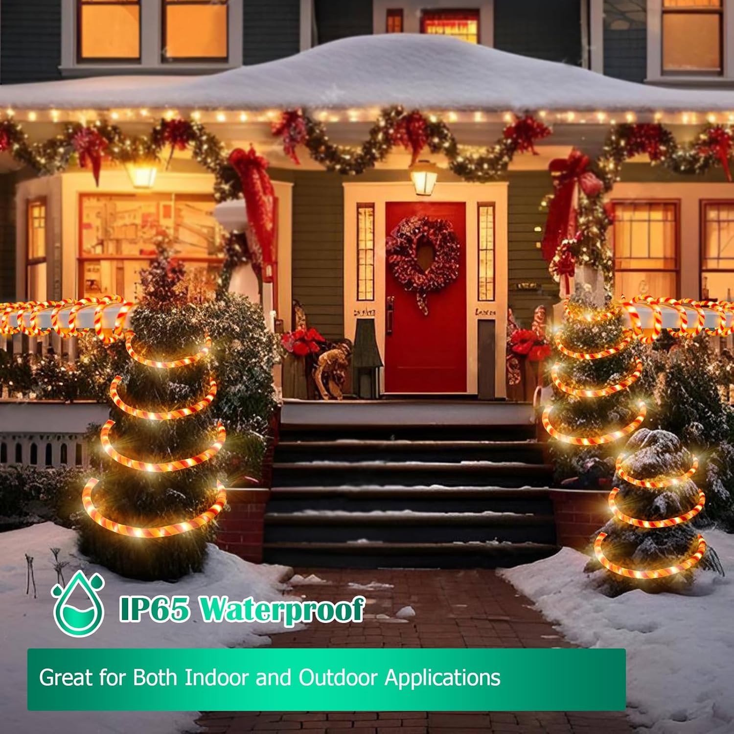 Christmas Candy Cane Rope Lights - 18Ft Led Rope Lights Outdoor Waterproof Decorative Christmas Lights For Holiday Party Home Patio Indoor Xmas Decorations(216 Leds)