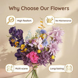 Artificial Flower Arrangement, Jewel Tone Lush Faux Floral Combo Set For Home Decor Centerpiece, Office Reception & Wedding Bouquets