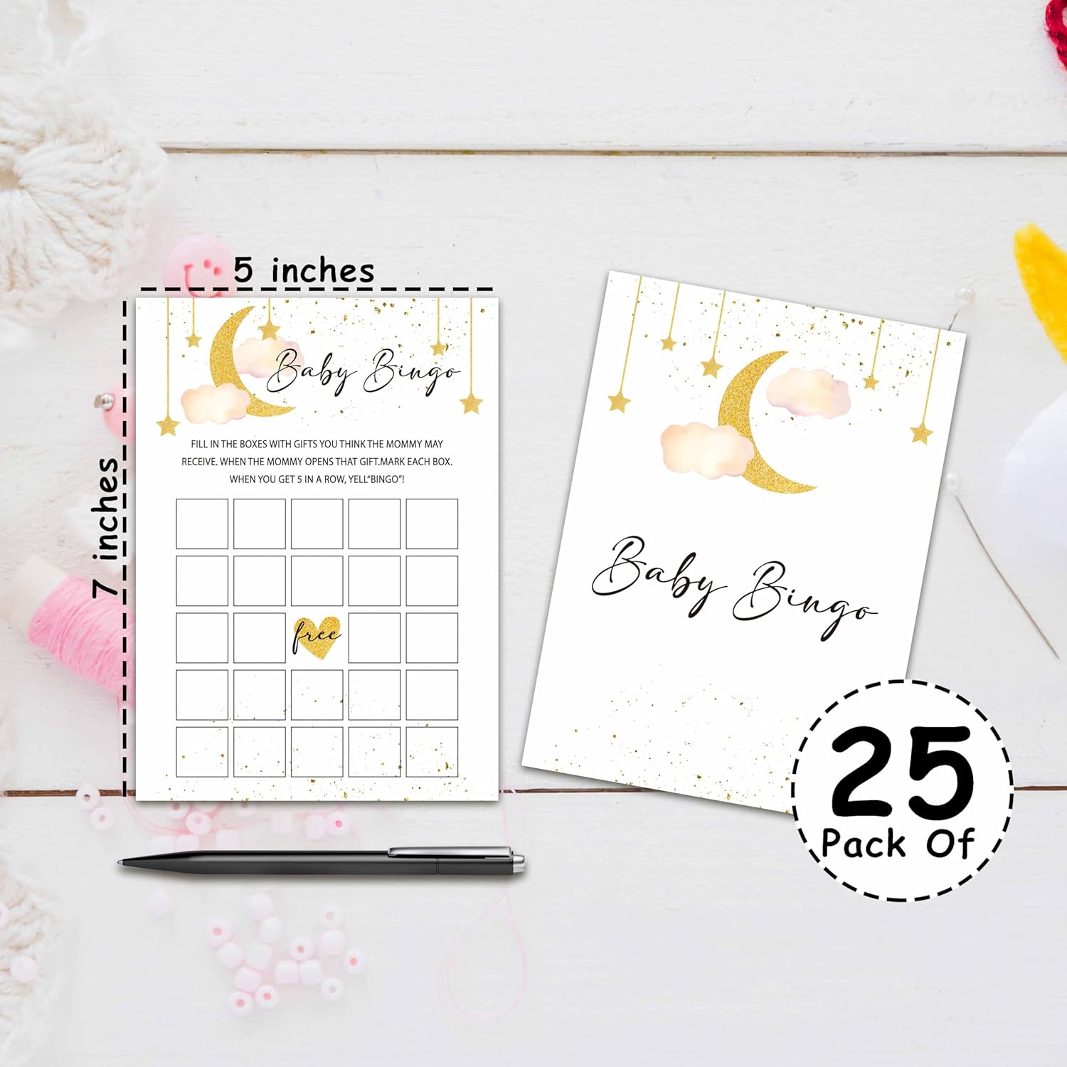 Baby Shower Party Games, Baby Bingo Minimal Baby Shower Game, 25 Moon And Stars Gender Reveal Party Games Cards (5" X 7"), Over The Moon Baby Shower Supplies Decorations -07