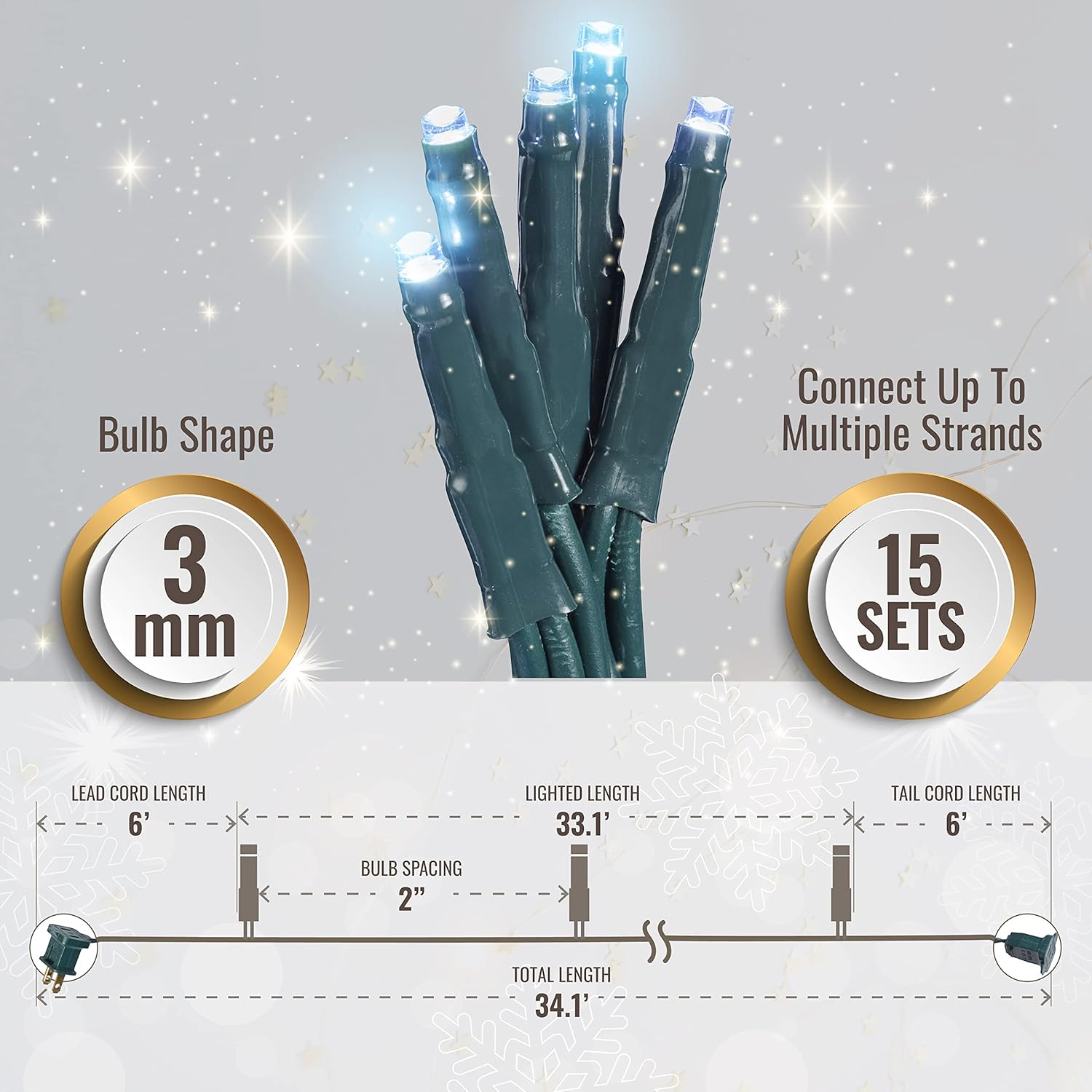 200 Led Christmas Lights Indoor Outdoor, 34.1Ft Mini Pure White Christmas Lights On Green Wire For Xmas Décor