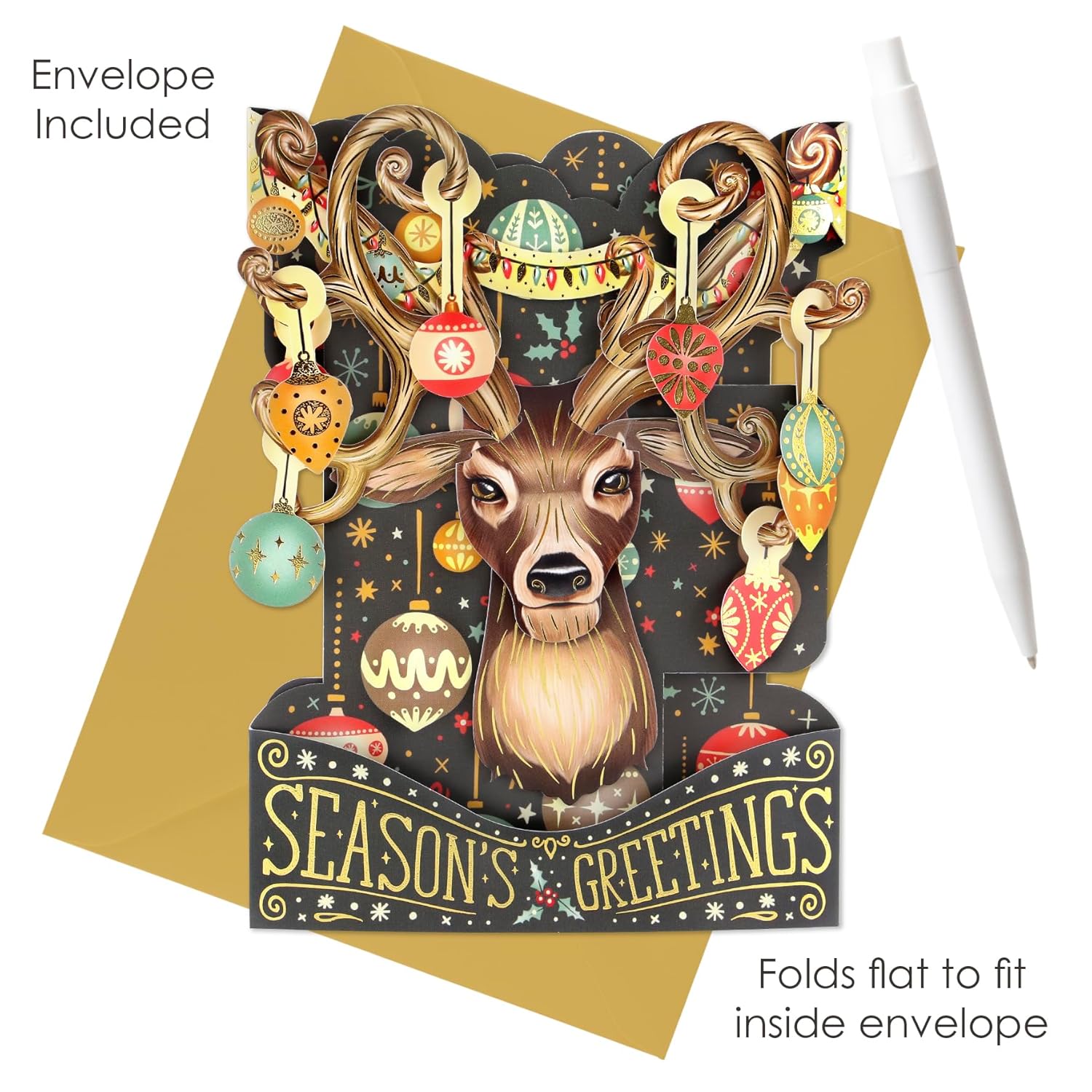 SANTORO Christmas Swing Card, 3D Pop Up Greeting Card - Season's Greetings - Reindeer - For Kids, Family, Festive, Holidays