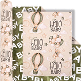 Reversible Baby Shower Wrapping Paper Roll Baby Gift Wrap With Green Brown Bear Balloons And Baby Words Pattern For Girls Boys Wedding Neutral Baby Shower Birthday Party - Total 28.5Sq.Ft