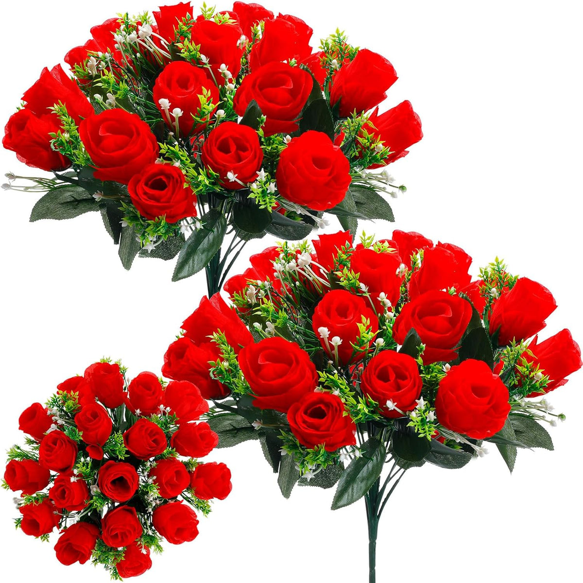 2 Bouquets Christmas Cemetery Flowers For Grave Memorial 18 Heads Artificial Flowers Cemetery Day Silk Grave Faux Roses Arrangements For Christmas Headstones Tombstone Decor(Red)