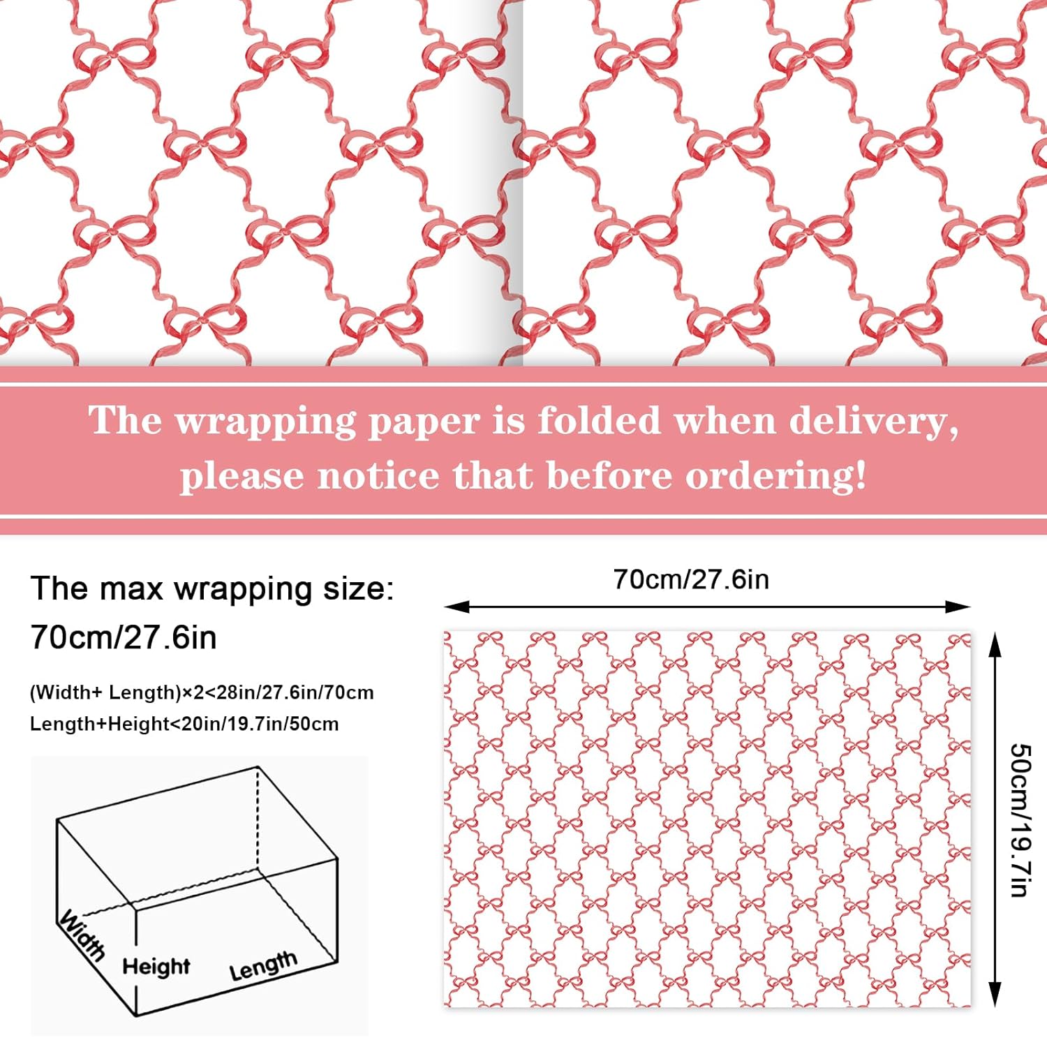 12 Sheet Bow Wrapping Paper -Not Roll- Red Pink Flower Dot Stripe Valentine'S Day Gift Wrap Art Paper For Wedding Bridal Shower Anniversary, Folded Flat, 19.7 X 27.6 Inch
