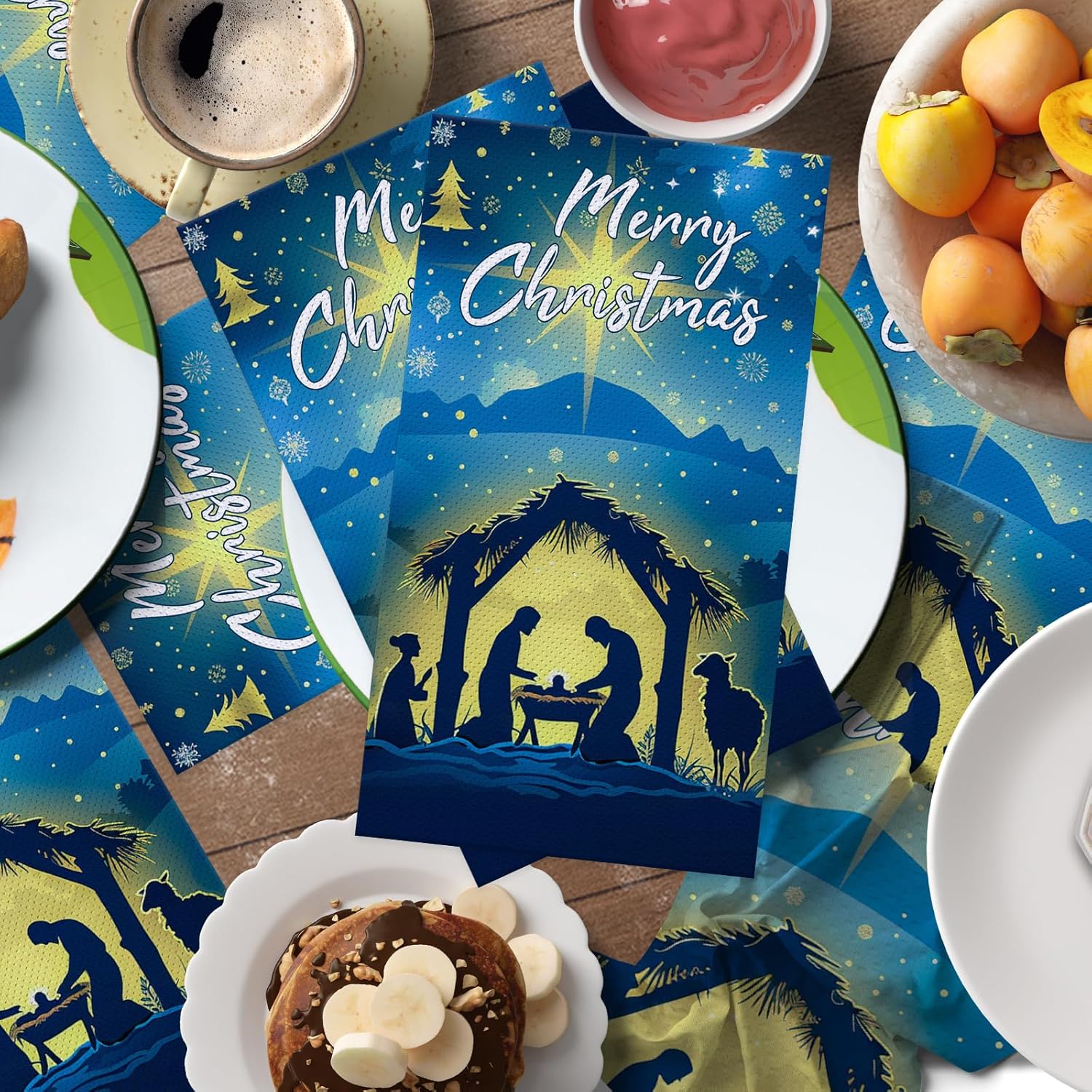 100 Pcs Christmas Nativity Paper Napkins,Disposable Jesus Holy Night Christmas Paper,Xmas Nativity Decorative Religious Hand Towels For Winter Holiday Christmas Dinner Party Supplies