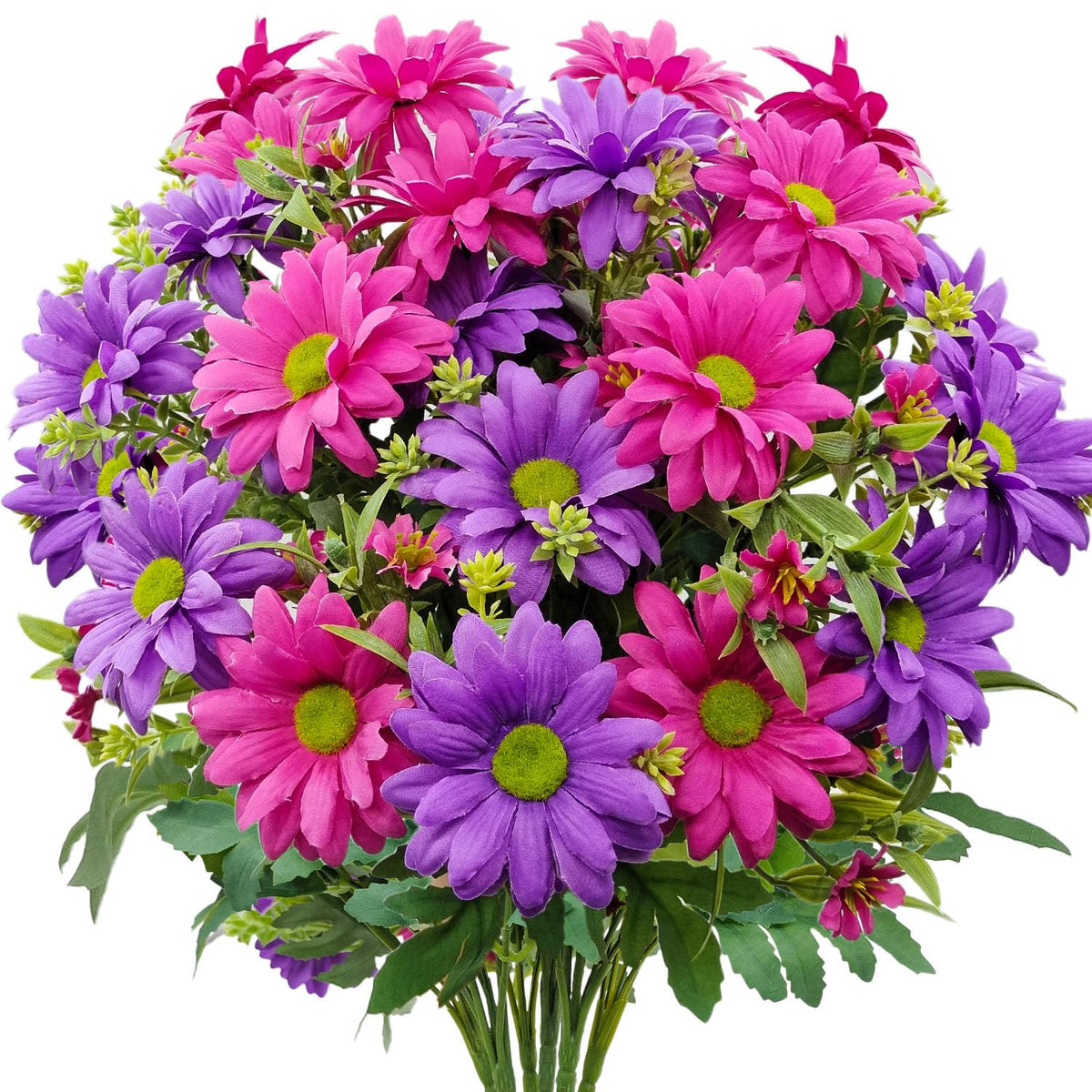 6 Bundles Artificial Flowers For Outdoors Uv Resistant Wildflowers Fake Daisy Silk Faux Flowers For Porch Balcony Patio Garden Home Kitchen Table Decor (Mix Rose Red Purple)