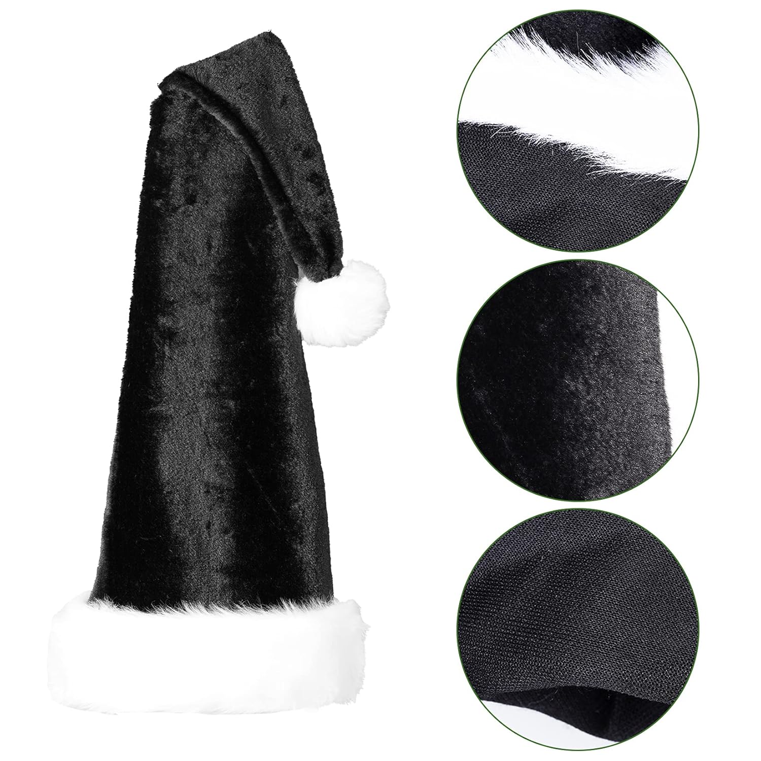 2 Packs Fluffy Santa Hats, 29.5 Inch Black Santa Hats Unisex Adult Velvet Hats For Christmas New Year Festival Party Decorations, Black