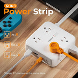 Dual Surge Protector Power Strip 8 Outlets 4 USB Ports 2 USB C 5FT Flat Plug 2100J Grey