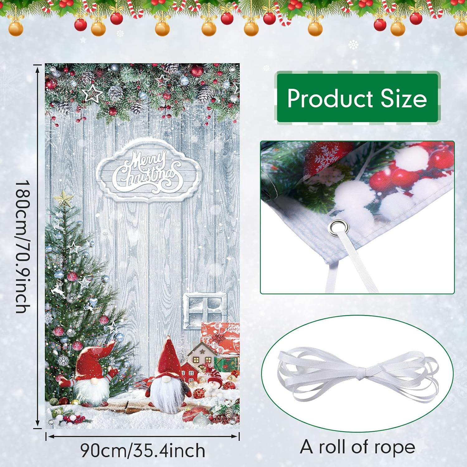Christmas Gnome Door Cover Decorations Merry Christmas Front Door Cover Winter Snowflake Backdrop Wood Door Banner Photo Booth Props For Christmas Party Decorations