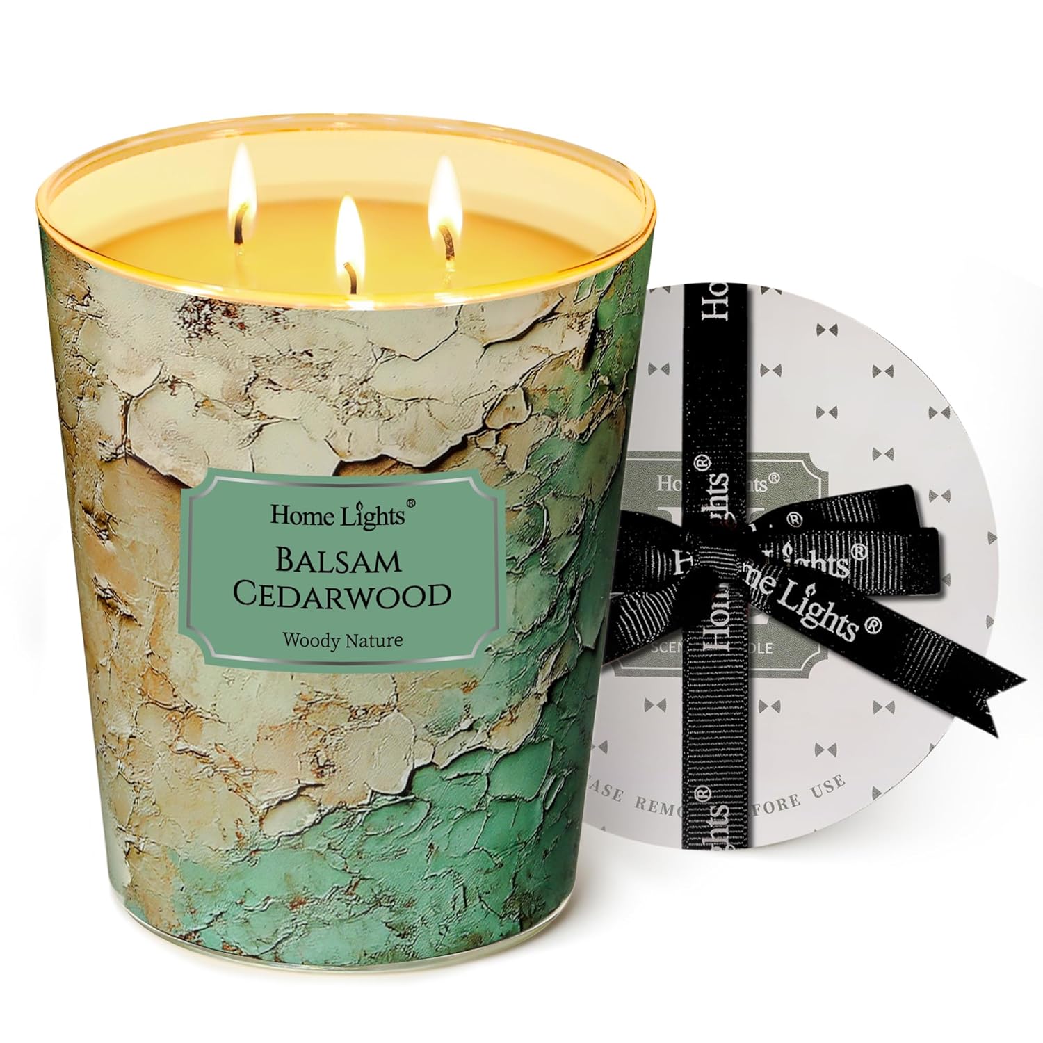 Homelights Scented Candles | Large Jar 34 Oz Natural Soy Candle | 130 Hrs Long-Lasting With 3 Wicks | Industrial Chic For Home Decor | Gifts For Mom & Women, Balsam Cedarwood