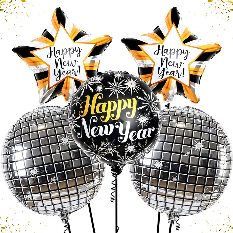 Happy New Years Balloons Set - Large, 22 Inch | 3D New Year Foil Ballo