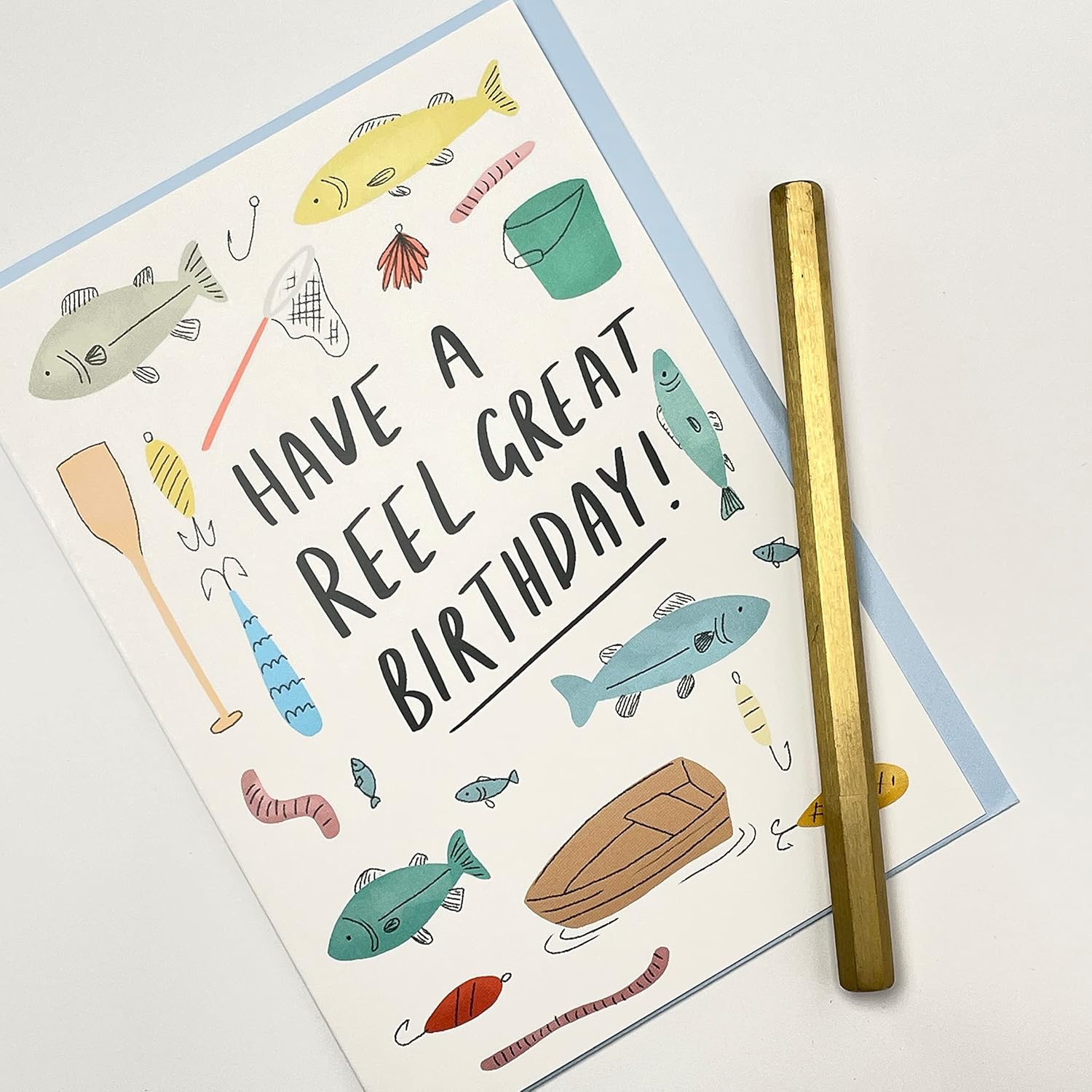 Old English Co. Fishing Happy Birthday Card For Him Her - Fisherman Birthday Card For Brother, Son, Dad, Husband - Sports Birthday Card For Men | Blank Inside Envelope