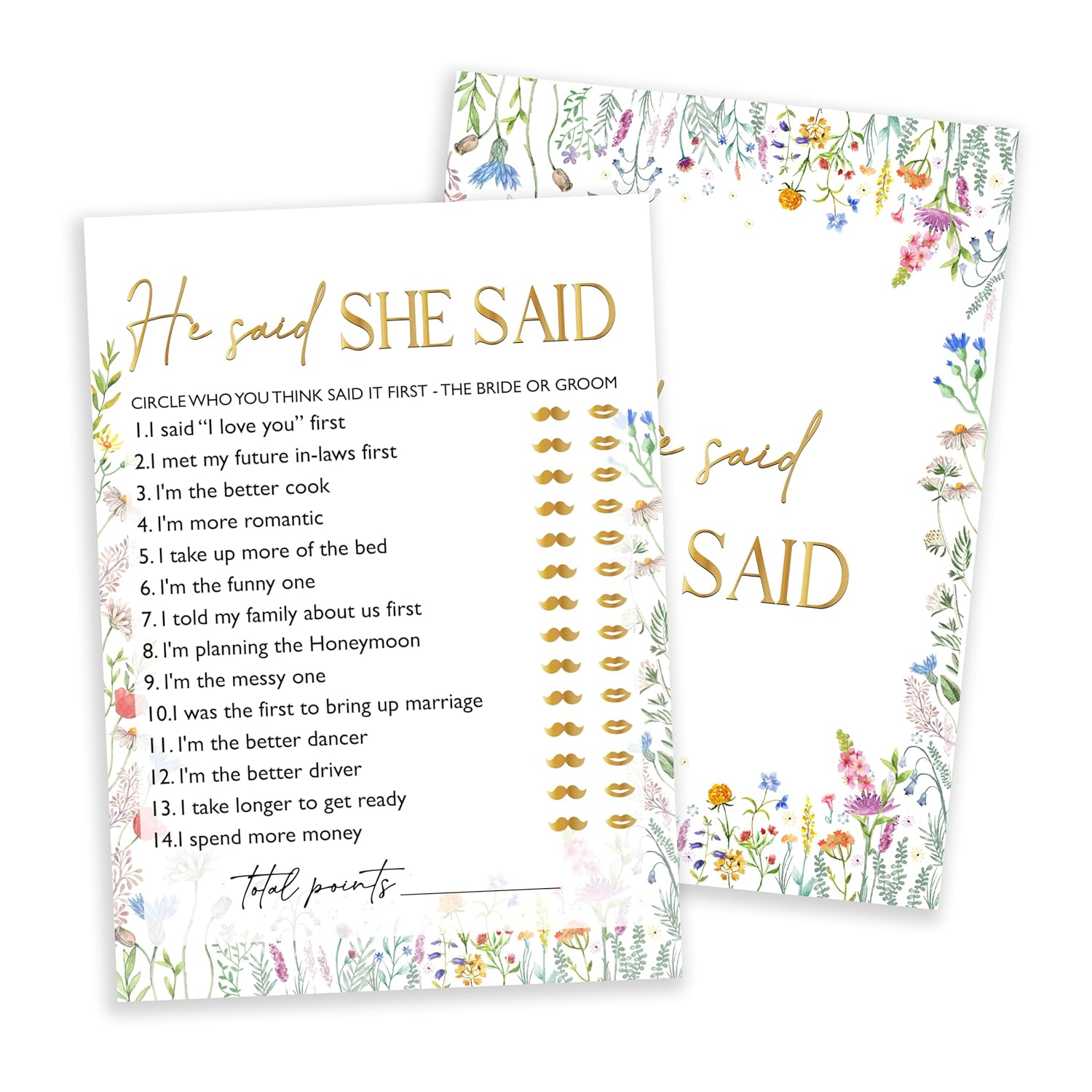 Wildflowers Games Cards, Wedding Shower Games Set, He Said She Said Bridal Shower Game, Spring Flower Themed Bachelorette Party Game, Engagement Party Decorations Supplies, Set Of 25 Cards-02