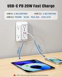 Surge Protector Outlet Extender 6 Outlets 4 USB Ports USB C PD 20W 1050J