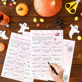 Hilarious Baby Shower Games, 25 Sets Halloween Baby Showdown + Answer Card, Pink Ghost Gender Reveal Game Cards For Party Announcement Supplies - A10