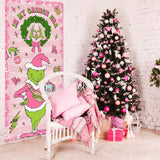 Pink Christmas Banner Door Cover Christmas Door Decorations For Merry Holiday Porch Birthday Party Bridal Shower Supplies 35 * 70 Inch