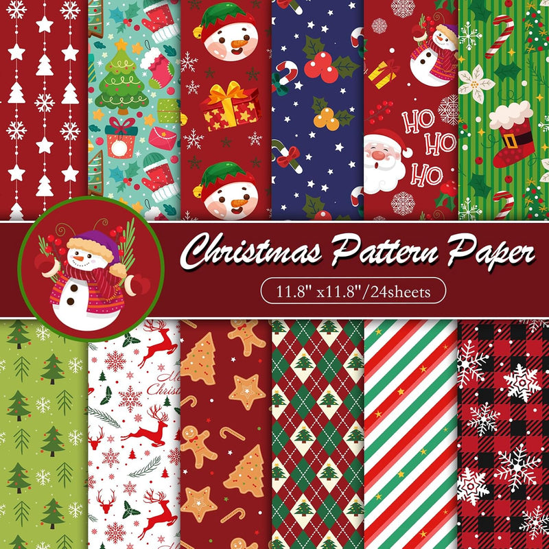 24 Sheets Christmas Scrapbook Paper 12X12 Christmas Pattern Paper Double Sided