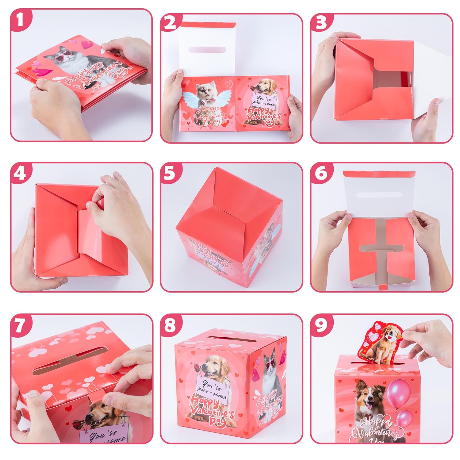 42 Pack Pet Valentine'S Day Card Set For Kids With Diy Box, Dog And Cat Designs, For School Classroom Exchanges, Boys And Girls Valentine'S Day Gifts(1 Mailbox, 42 Cards, 42 Stickers