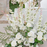 6Pcs White Delphinium Artificial Flowers, Long Stem Faux Larkspur Silk Flowers, 33.5" Bendable Fake Flowers Bouquets For Tall Vase Table Kitchen Home Offices Garden Wedding Decor