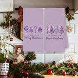 Purple Christmas Tree Kitchen Towels Set Of 2, I'M Dreaming Of A Purple Christmas Hand Bathroom Towels For Girly Room, Festive Preppy Decorative Dish Towels Decor For Dorm Dining Room 16X24In