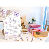 Baby Shower Sign, Don'T Say Baby Baby Shower Game, For Purple Butterfly Baby Shower Decorations, Neutral Baby Shower Decor, Mini Clothespins For Baby Shower, 1 Wooden Sign & 50 Mini Clothespins Set-3