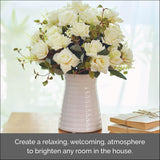 Elements Artificial Flowers in Vase 21 Rose Flower Arrangement Fake Faux Flower Bouquet for Holiday Dinning Room Table Kitchen Decoration, 9.25 x 9.25 x 12.5 Inch, White