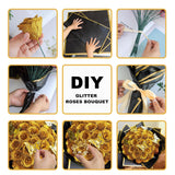 Diy Glitter Roses Bouquet Kit Gold- 24 Fake Shiny Flowers With Stems Butterfly Crown Eternal Floral For Graduation Handmade Wedding Bouquet Anniversary Birthday Gift, Mother'S Day Gifts For Her