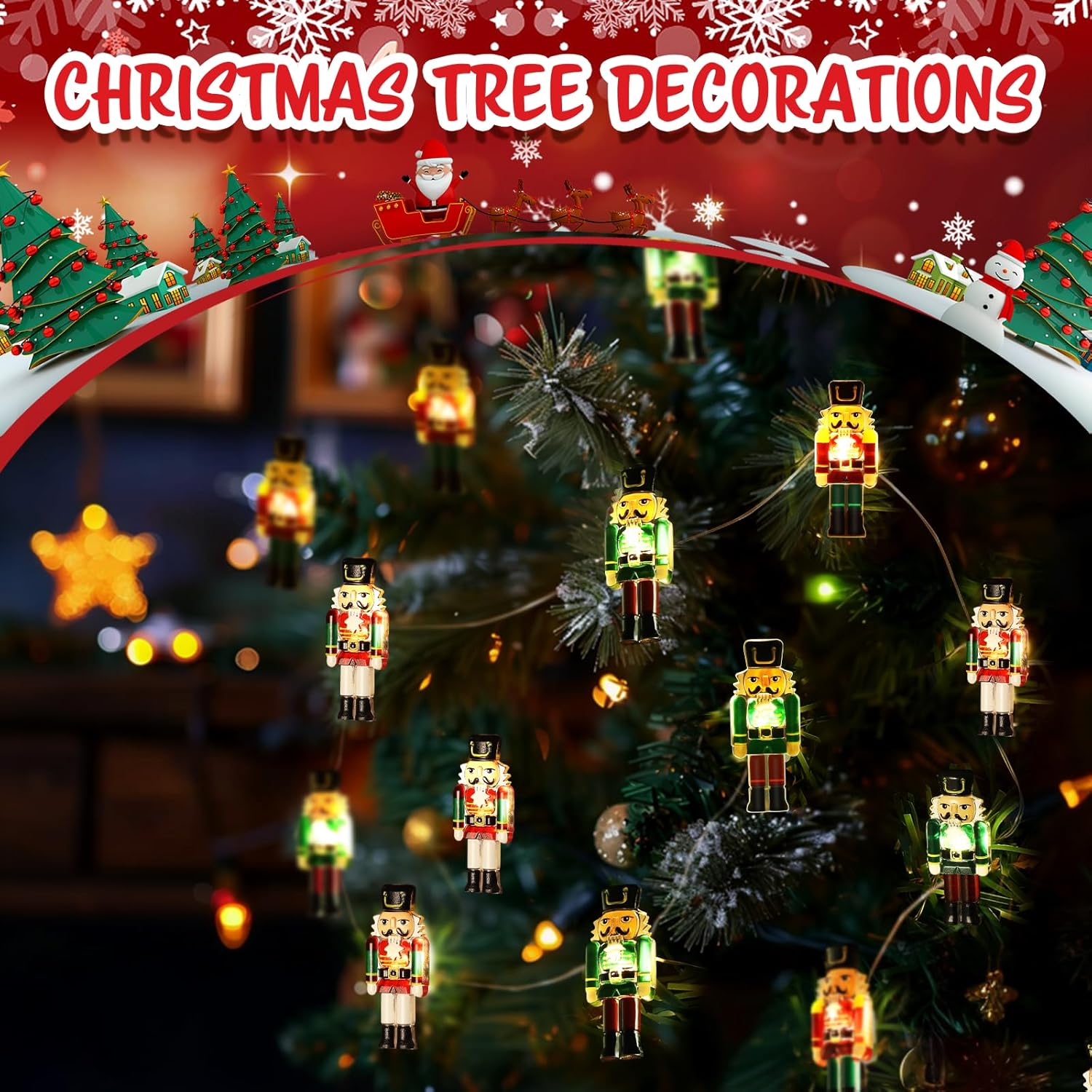 Christmas Decorations Indoor 10Ft 30 Led Nutcracker String Lights Cute Fairy Lights Indoor Outdoor For New Year Party, F