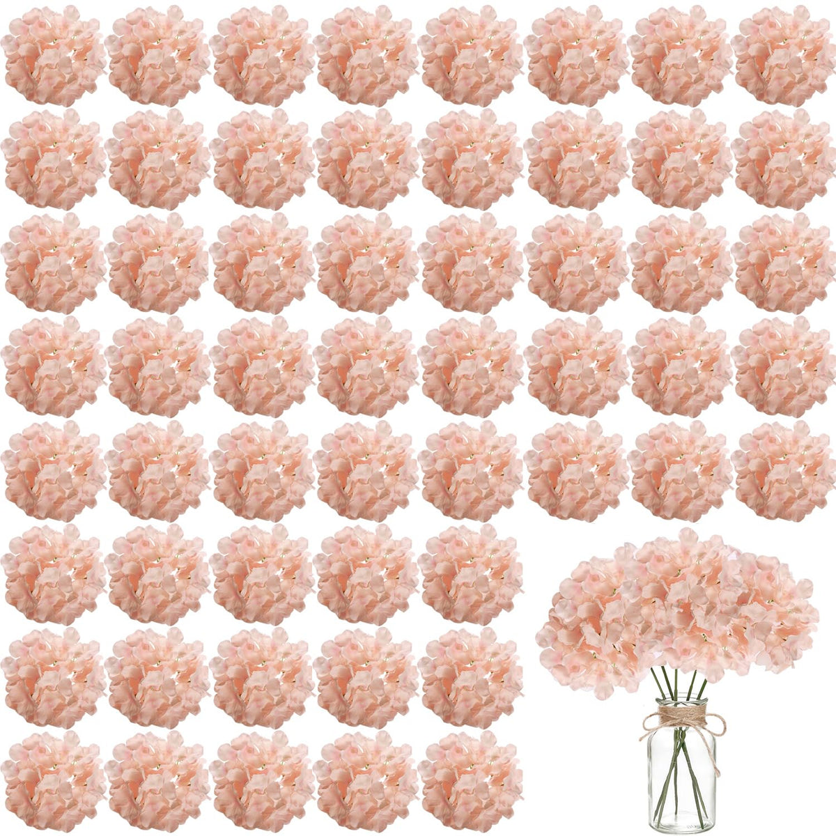 100Pcs Artificial Hydrangea Flowers, Fake Flowers Silk Hydrangea Full Flowers Heads With Stems For Wedding Home Party Shop Baby Shower Decor (Light Pink)