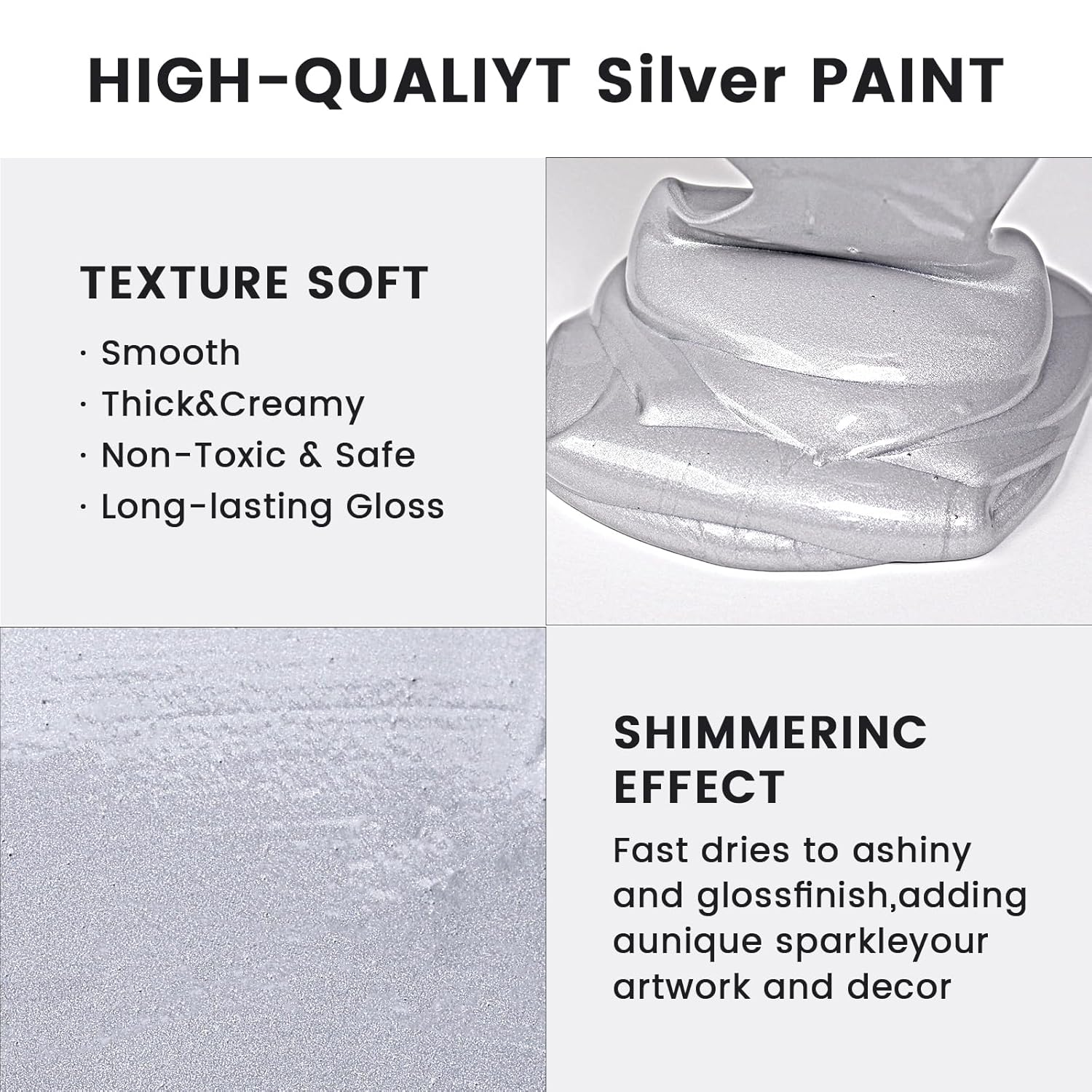 Metallic Silver Acrylic Paint, 100Ml Silver Paint For Art Painting, Handcrafts, Canvas, Wood, Fabric, Ceramic, Non-Toxic, Non-Fading Rock, Ideal For Kids, Artist & Beginners