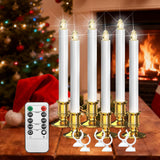 Christmas Window Candles, 6Pcs Christmas Flameless Taper Candles Battery Operated With Remote & Timer, Candlestick, Suction Cups For Christma/Home/Wedding