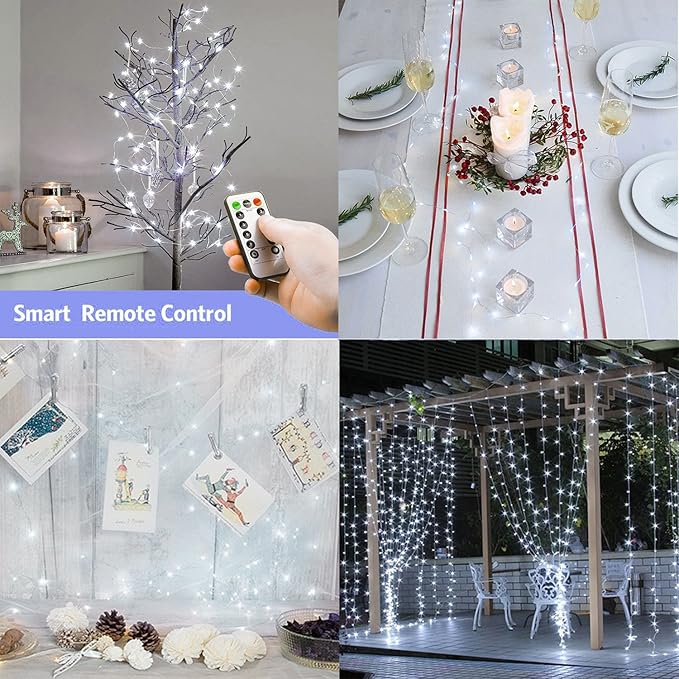2 Pack Battery Operated Fairy Lights 16.4FT 50 LED Cool White Silver Wire String Lights with Remote Control Twinkle Lights for Christmas Party Garden Home Decoration