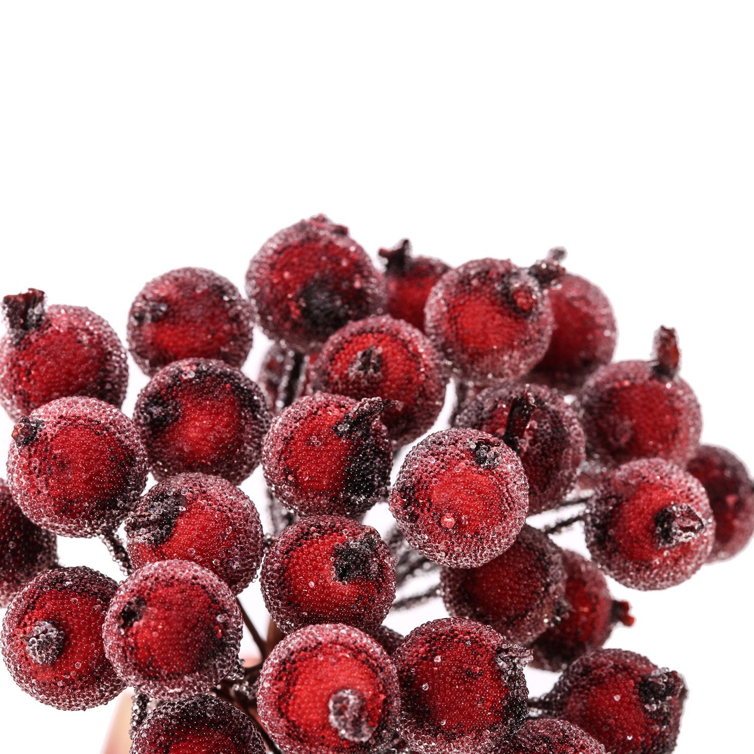 Squaredo 100 Stems Artificial Frosted Holly Berries 12Mm Christmas Flower Decoration