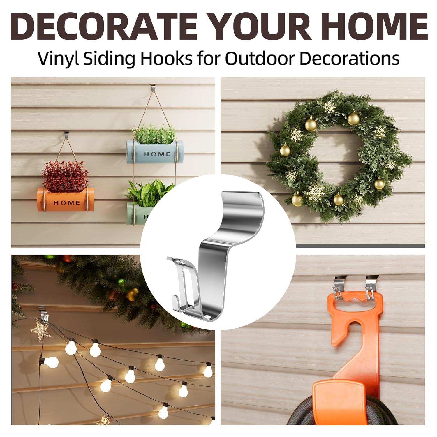 12 Pack Vinyl Siding Hooks For Lights, No Hole Heavy Duty Siding Clips For Hanging Wreaths, String Lights, Porch Sign, Christmas Decor And Plant Hooks