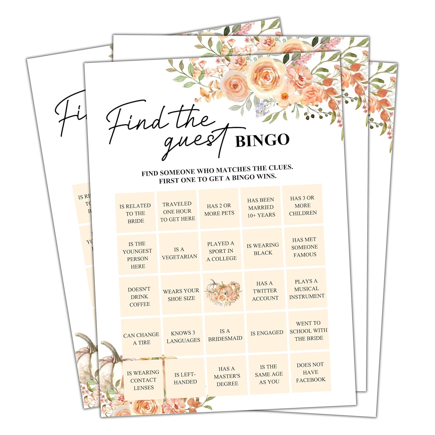 Fall Floral Bridal Shower Games, Find The Guest Bingo Minimalism Wedding Game Card, 25 Pcs Engagement Bachelorette Party Supplies, Autumn Wedding Shower Game For Reception -A008