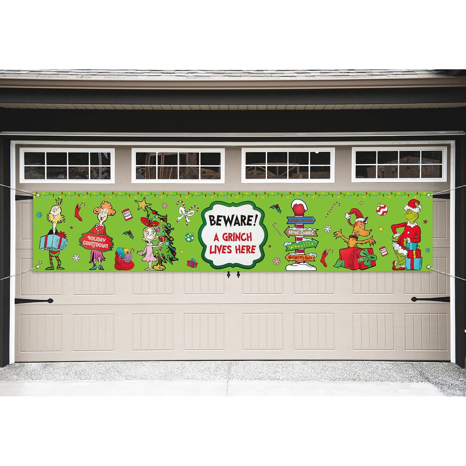 Merry Christmas Fence Banner Winter Holiday Birthday Party Decorations Green Xmas Decor Yard Outdoor Hanging Banner