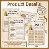 51Pcs Winnie Baby Shower Games, 2 Sets (25 Cards Each, 4 Games) Activities Cards With Answer Card, Baby Shower Party Cards, Include Baby Bingo, Prediction And Advice, Mommy'S Belly, Word Scramble
