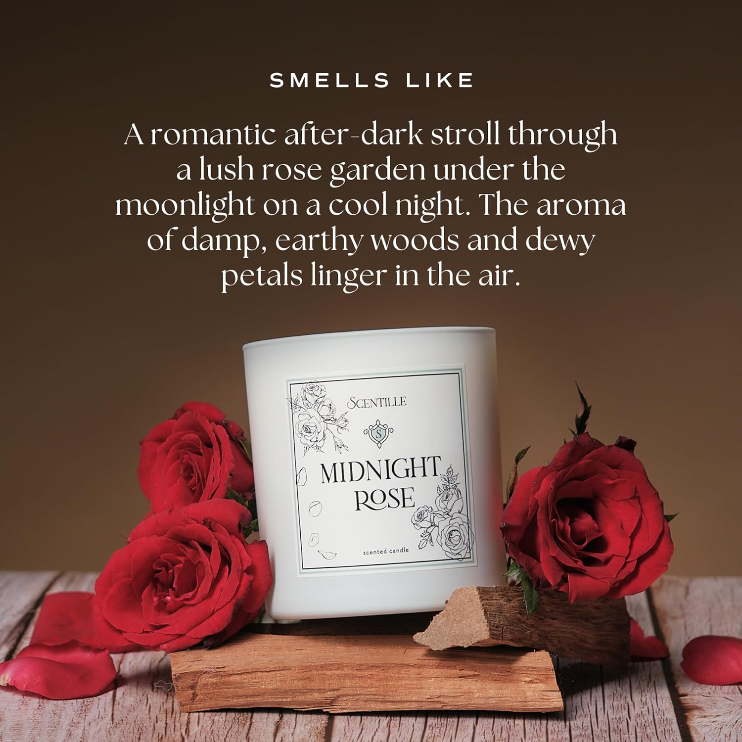 Midnight Rose - Woody Floral Luxury Scented Candle, Vegan, Soy Coconut Wax, 9 Oz - Up To 50-Hour Burn Time