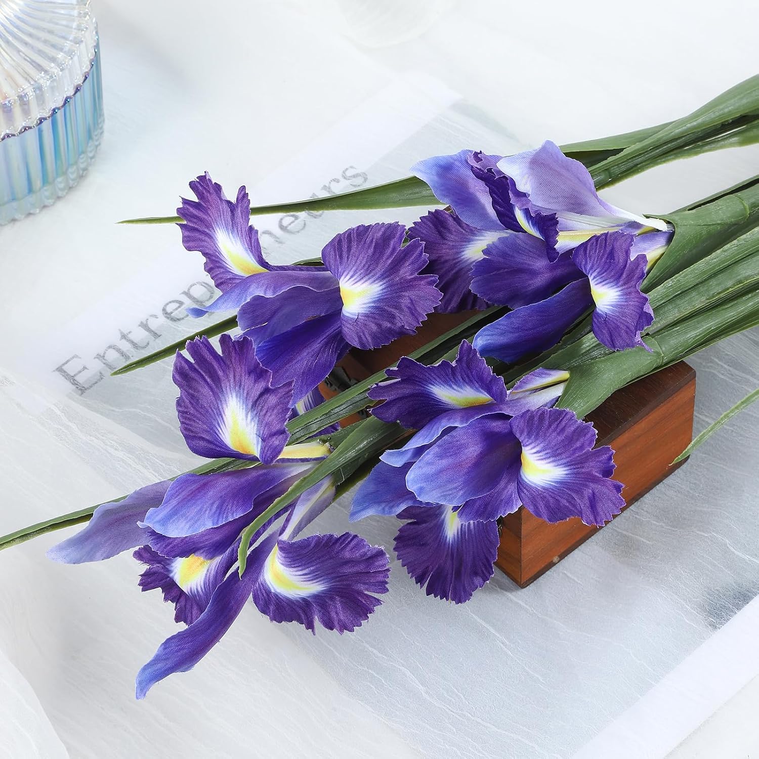 10Pcs Artificial Purple Iris Flowers With 27.5" Long Stems, Realistic Faux Iris Bouquet, Fake Flowers For Home Table Centerpiece, Outdoor Garden & Indoor Floral Arrangements (Purple)